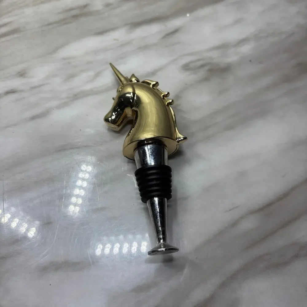 Gold Tone Unicorn Head Metal Bottle Stopper